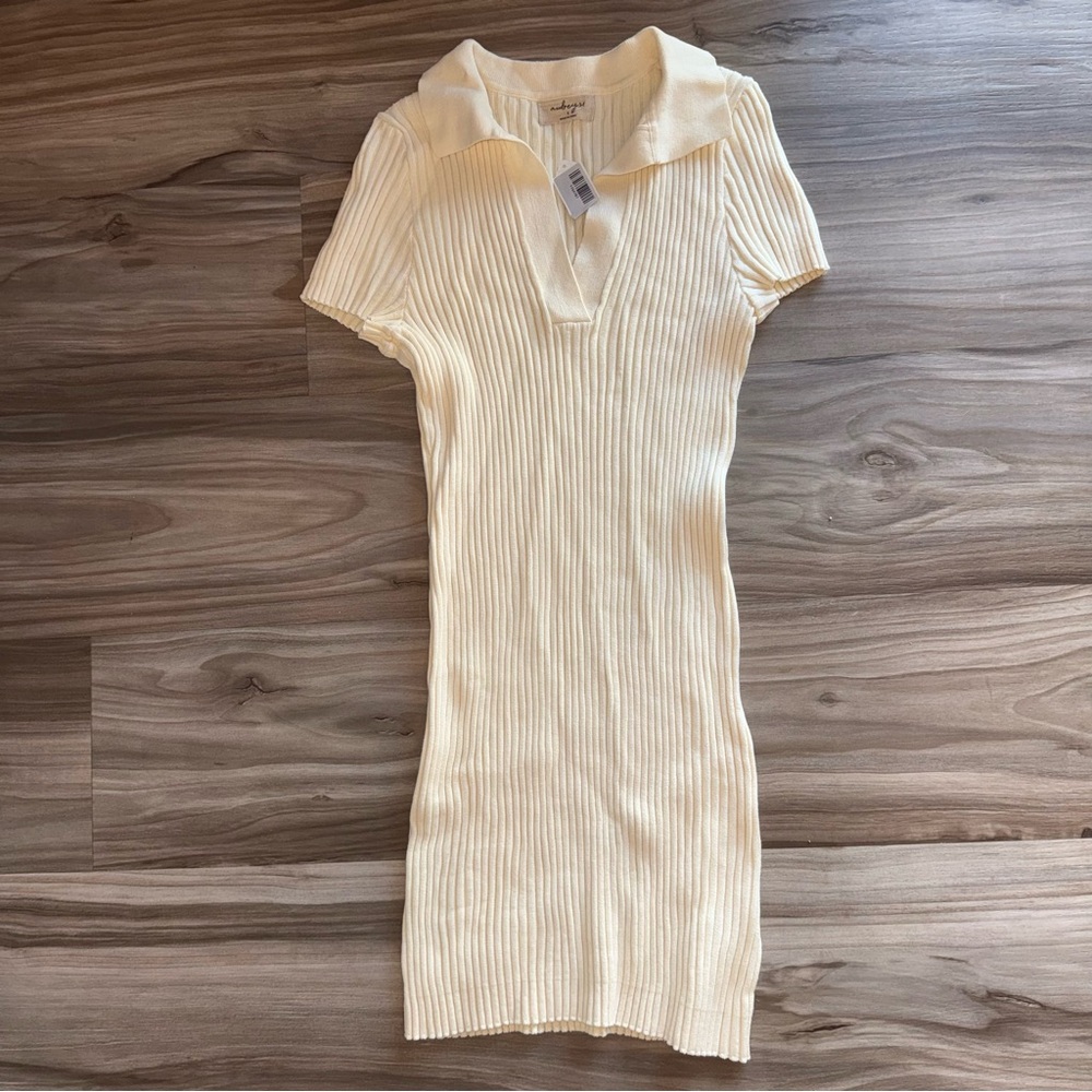 Cream Ribbed Knit Dress
